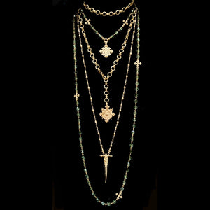 Fleur de Lis Cross Wrap Peridot and Gold  Necklace / Bracelet