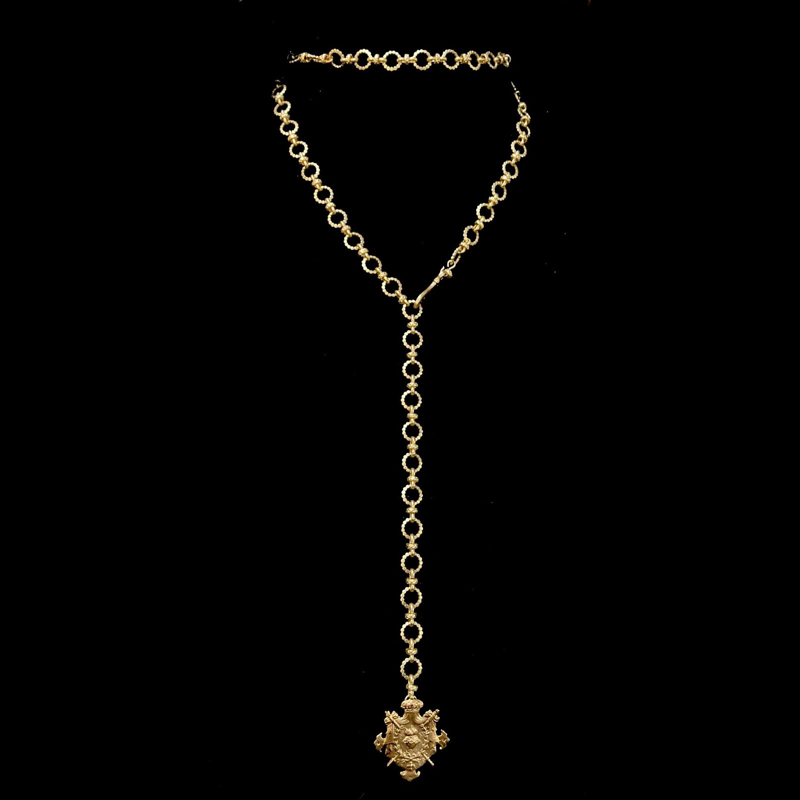 Sacred Heart Shield  Eternity Link Chain Necklace Gold Vermeil