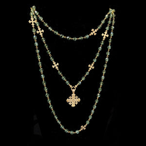 Pilgrim's Cross with Fleur de Lis  Necklace - Peridot &  Gold