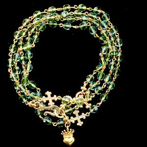 Fleur de Lis Cross Wrap Peridot and Gold  Necklace / Bracelet