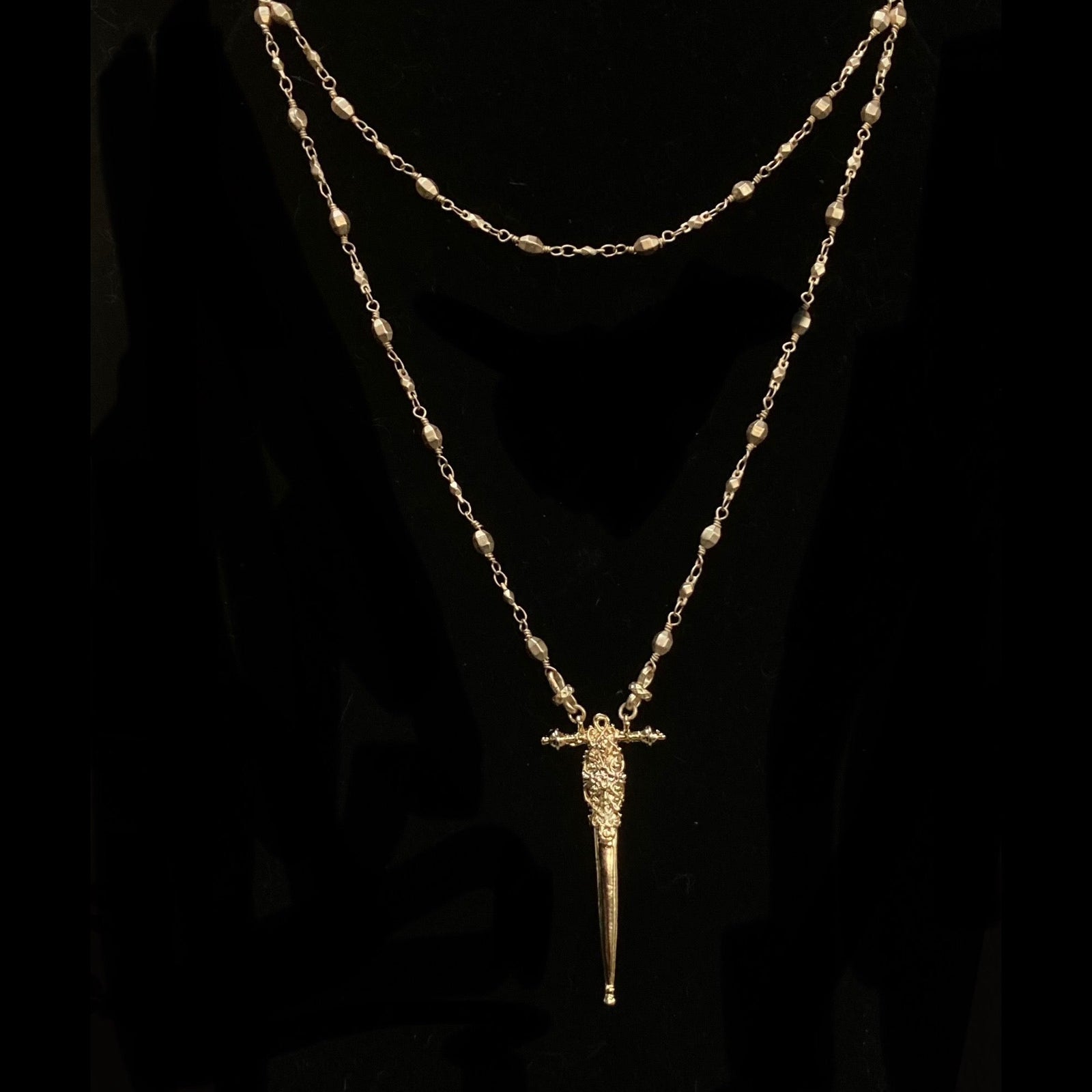 Gold Bead Chain Fierbois Sword Necklace - Gold Vermeil