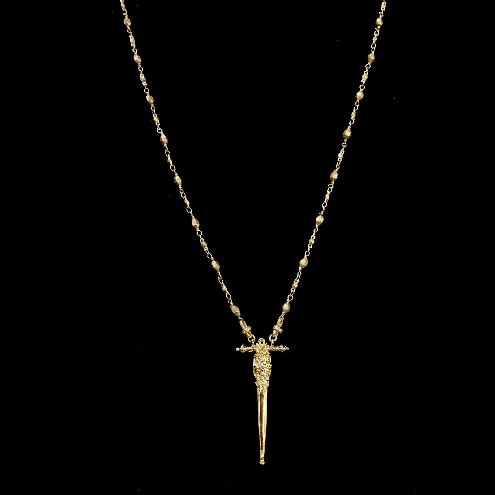 Gold Bead Chain Fierbois Sword Necklace - Gold Vermeil
