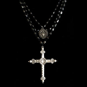 Men's Christian Necklace Black Beads and Hematite