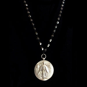 St. Michael Medallion on Hematite Crystal Necklace 34" by Whispering Goddess