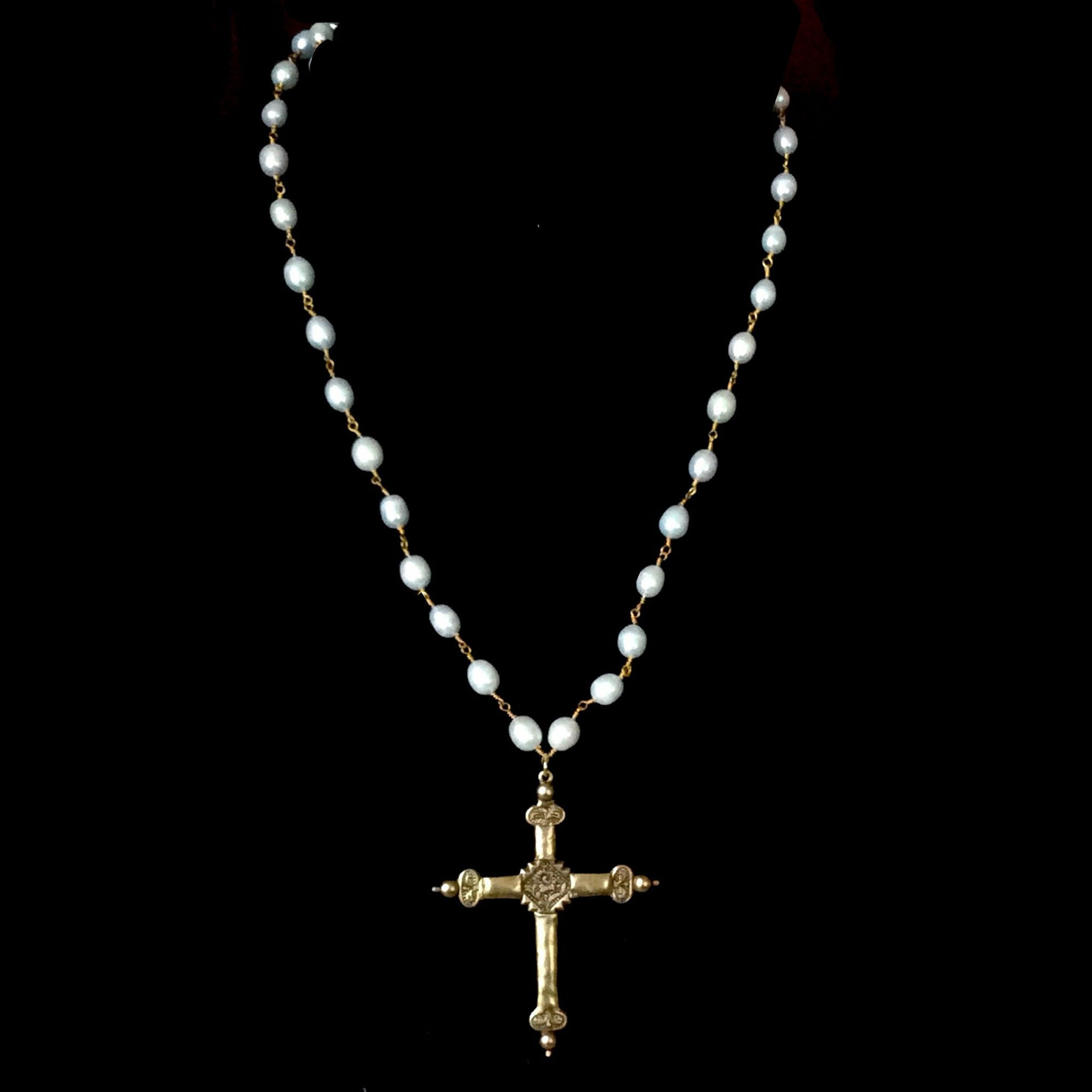 Notre Dame Sacred Heart Freshwater Pearl Necklace by Whispering Goddes ...