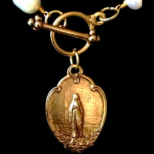 Notre Dame Sacred Heart Freshwater Pearl  Necklace by Whispering Goddess