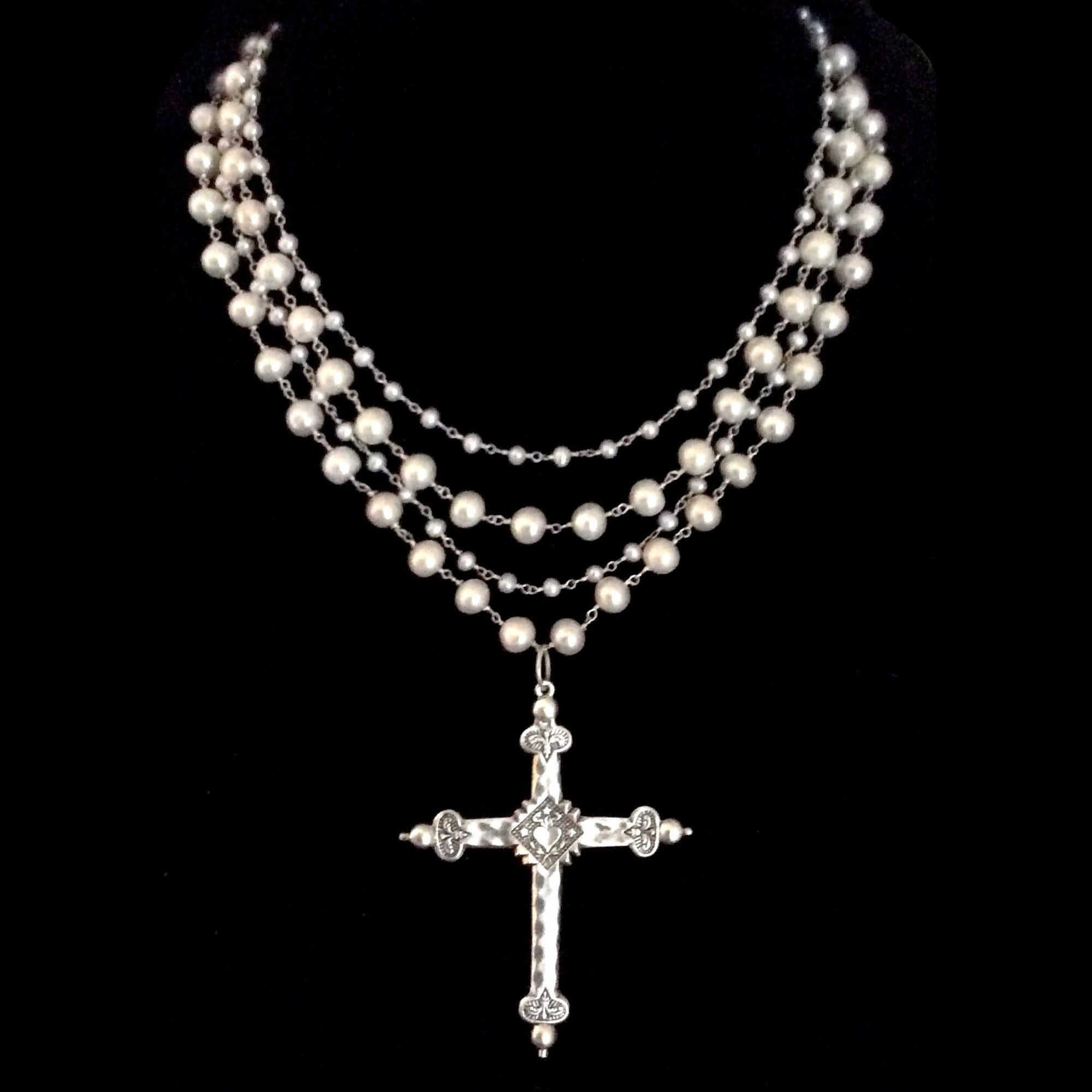 Sophia Freshwater Pearl Sacred Heart Cross Necklace by Whispering Goddess