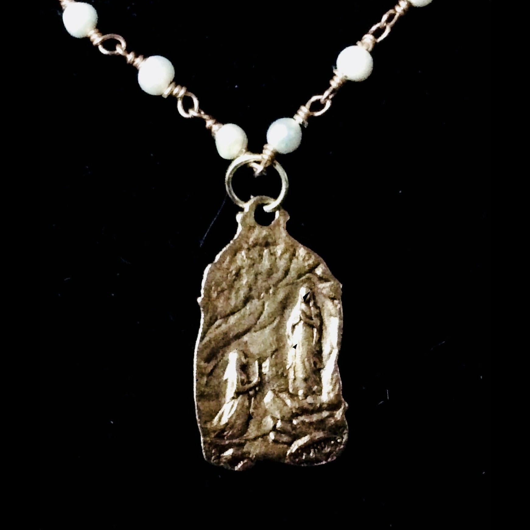 Our Lady of Lourdes Freshwater Pearl and Silver Necklace by Whispering Goddess