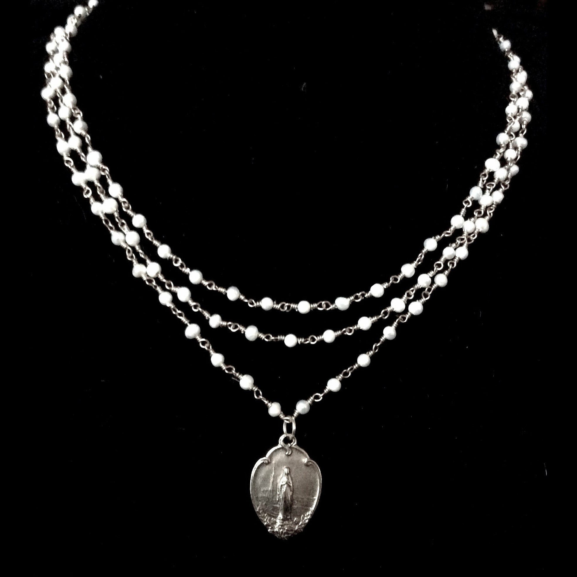 Trinity Notre Dame Freshwater Pearl Necklace in Silver by Whispering Goddess
