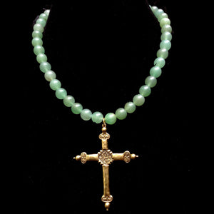Aventurine Dream Sacred Heart Cross Necklace by Whispering Goddess