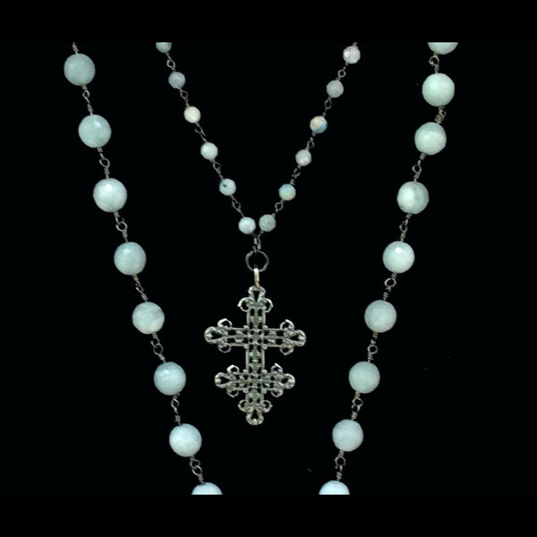 Aquamarine Lacey Lorraine Cross with Madonna Necklace by Whispering Go ...