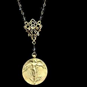 Peace Angel Necklace Black Diamond & Gold by Whispering Goddess