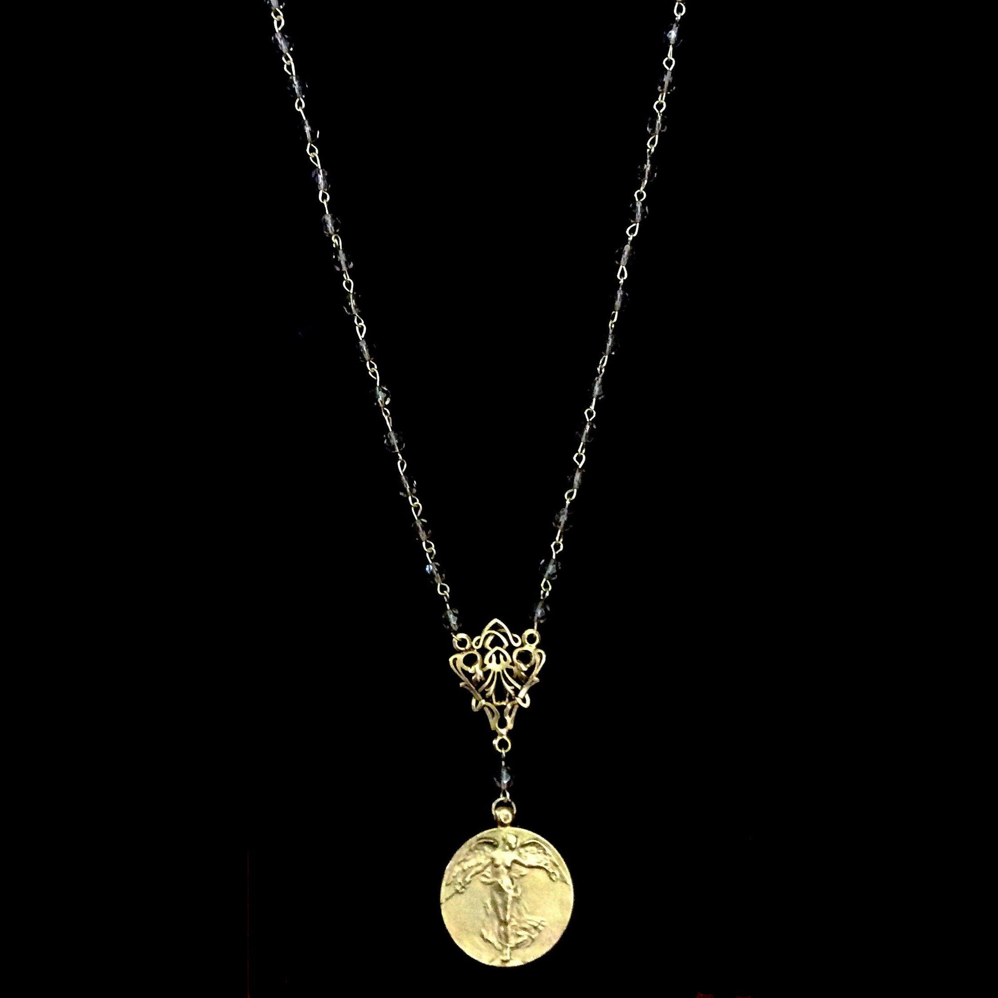 Peace Angel Necklace Black Diamond & Gold by Whispering Goddess