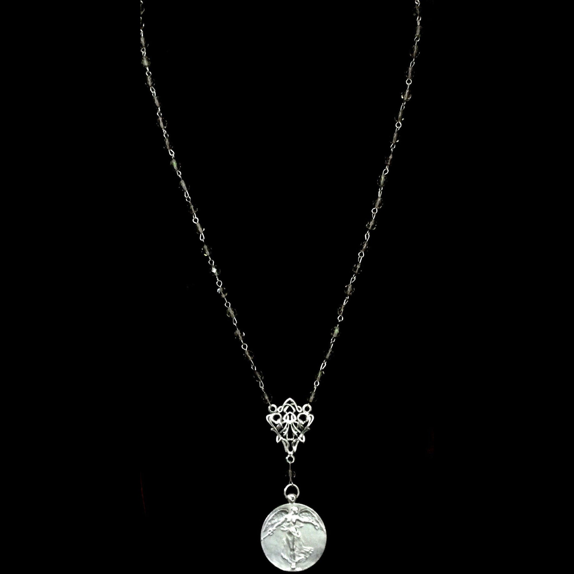 Peace Angel Medallion Black Diamond & Silver Necklace by Whispering Goddess