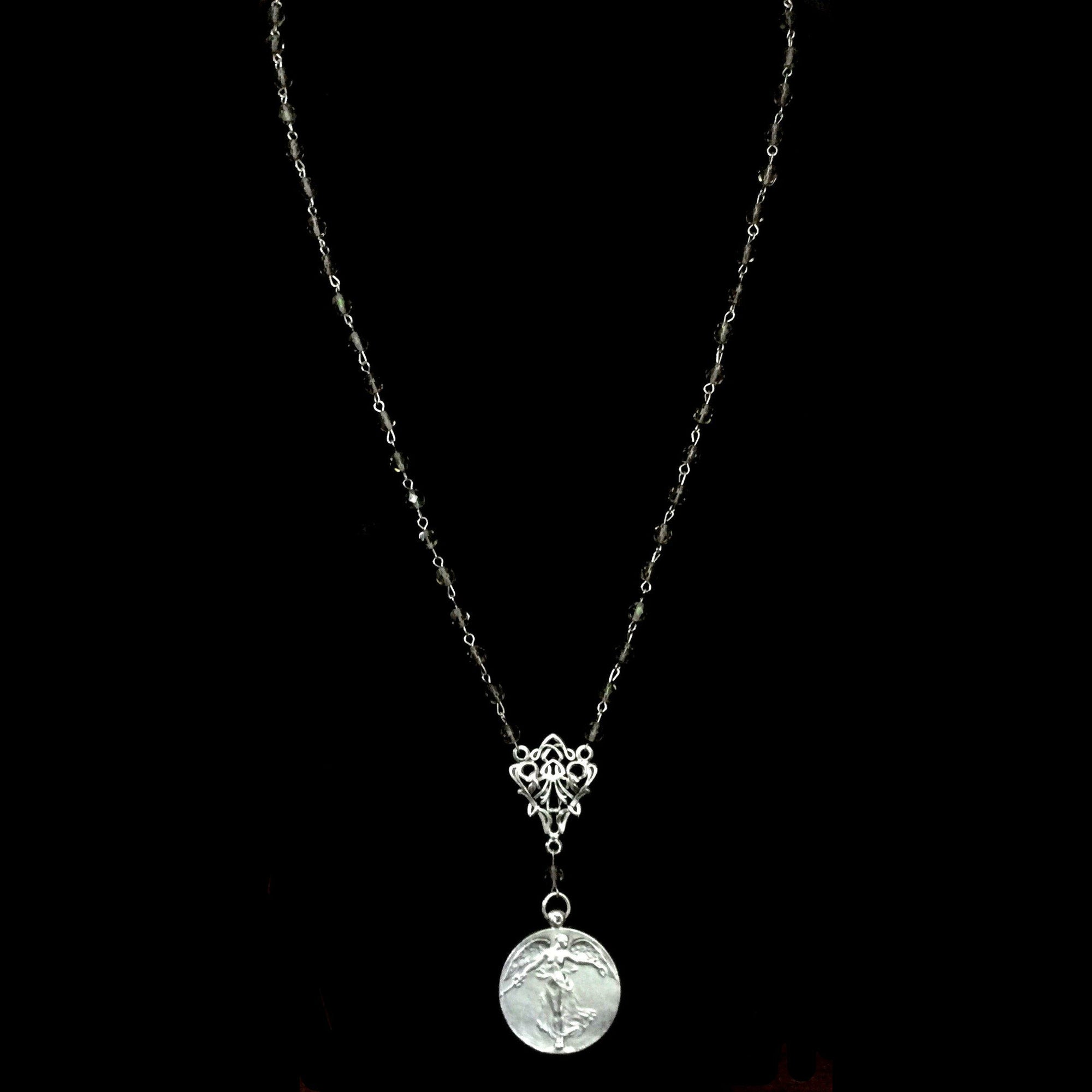 Peace Angel Medallion Black Diamond & Silver Necklace by Whispering Goddess