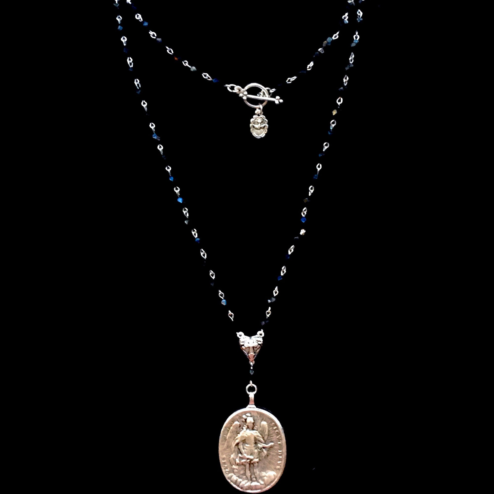 Cristo Rey Necklace with Our Lady of Guadalupe & Saint Michael Black Jet