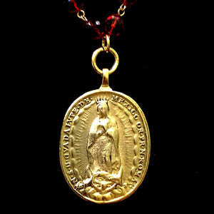 Cristo Rey Necklace with Our Lady of Guadalupe & Saint Michael in Garnet & Gold