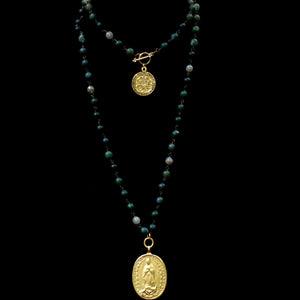 Cristo Rey Necklace with Our Lady of Guadalupe & Saint Michael in Moss Fusion
