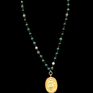 Cristo Rey Necklace with Our Lady of Guadalupe & Saint Michael in Moss Fusion