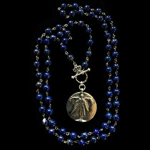 Sterling Sliver St. Michael Medallion in Lapis Lazuli with Toggle Front Necklace
