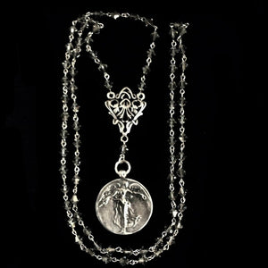 Sterling Silver & Swarovski Peace Angel  Necklace with Bicone Black Diamond Crystals