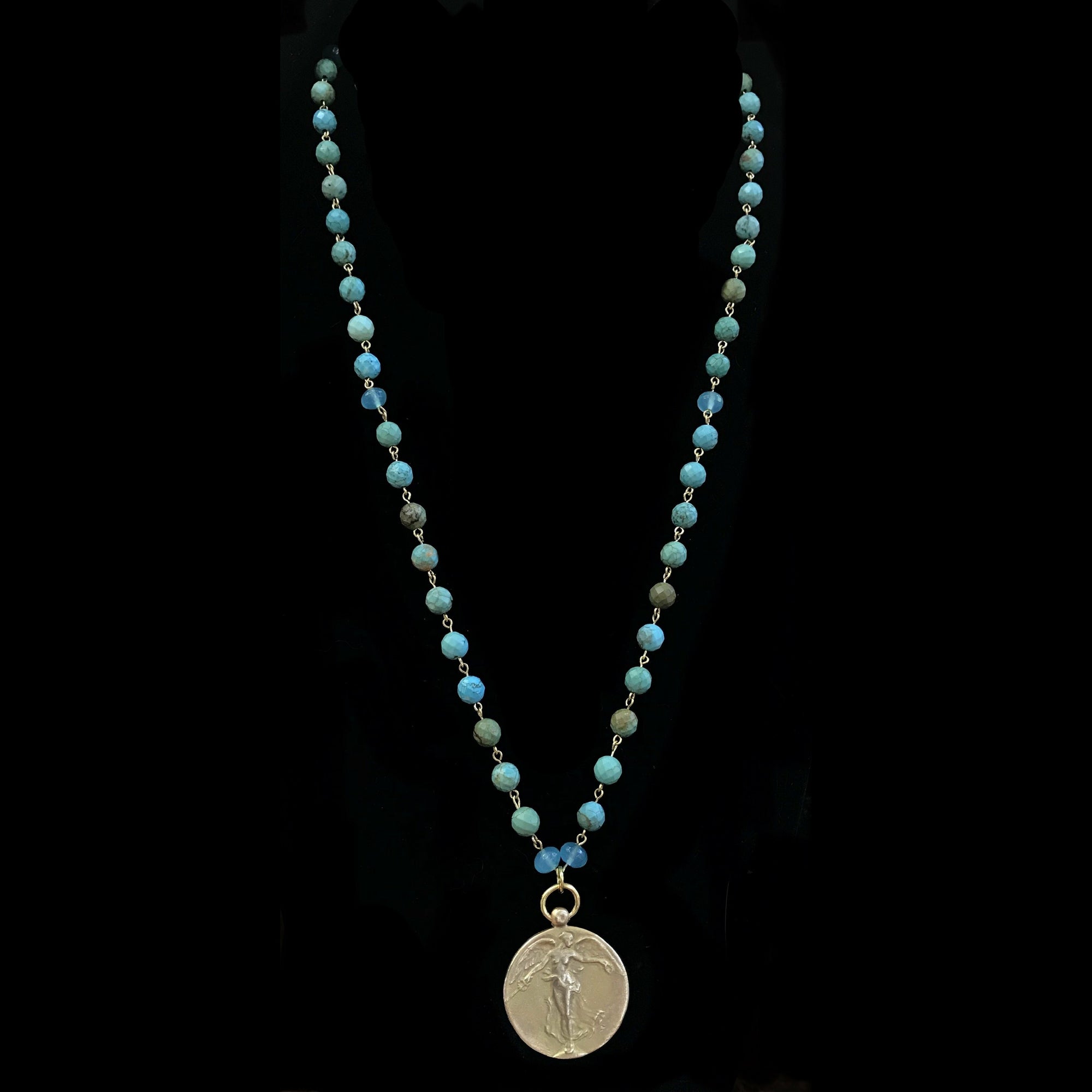 Taking Flight  Peace Angel  Turquoise & Gold Necklace by Whispering Goddess