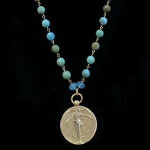 Taking Flight  Peace Angel  Turquoise & Gold Necklace by Whispering Goddess