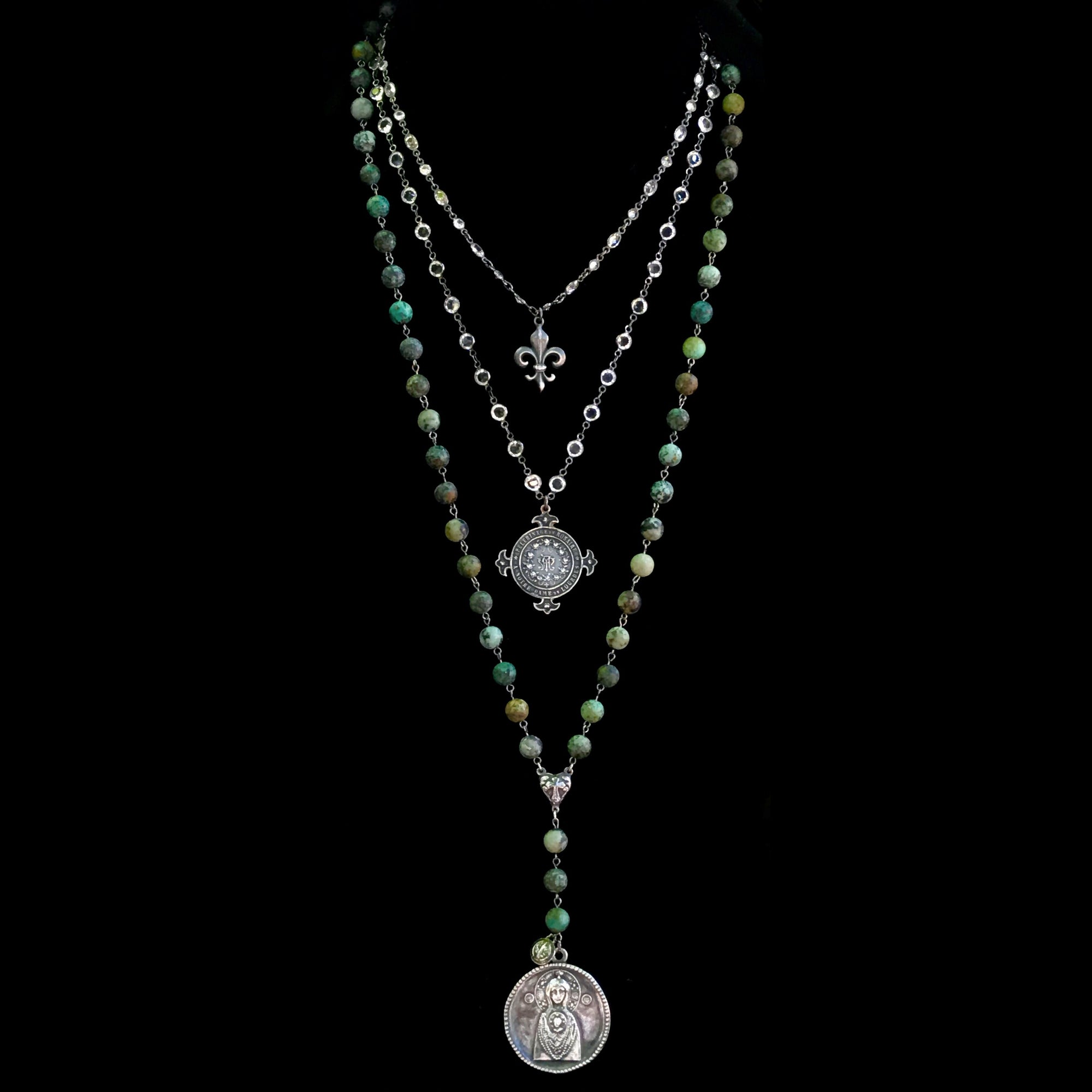 Illumination Wisdom Necklace with Saint Gabriel and Theotokos in African Turquoise