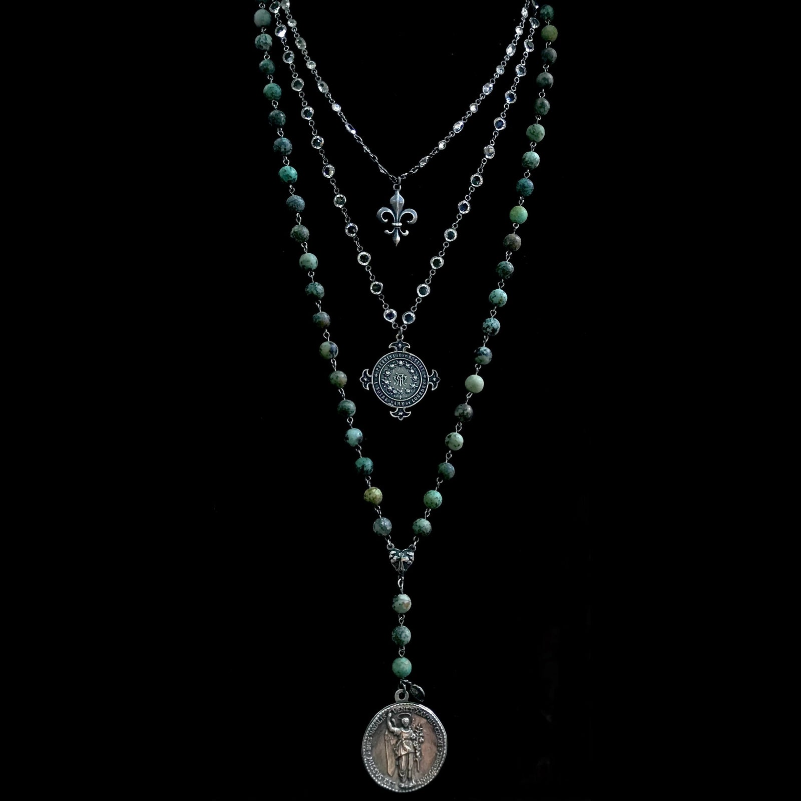Illumination Wisdom Necklace with Saint Gabriel and Theotokos in African Turquoise