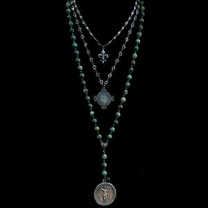 Illumination Wisdom Necklace with Saint Gabriel and Theotokos in African Turquoise