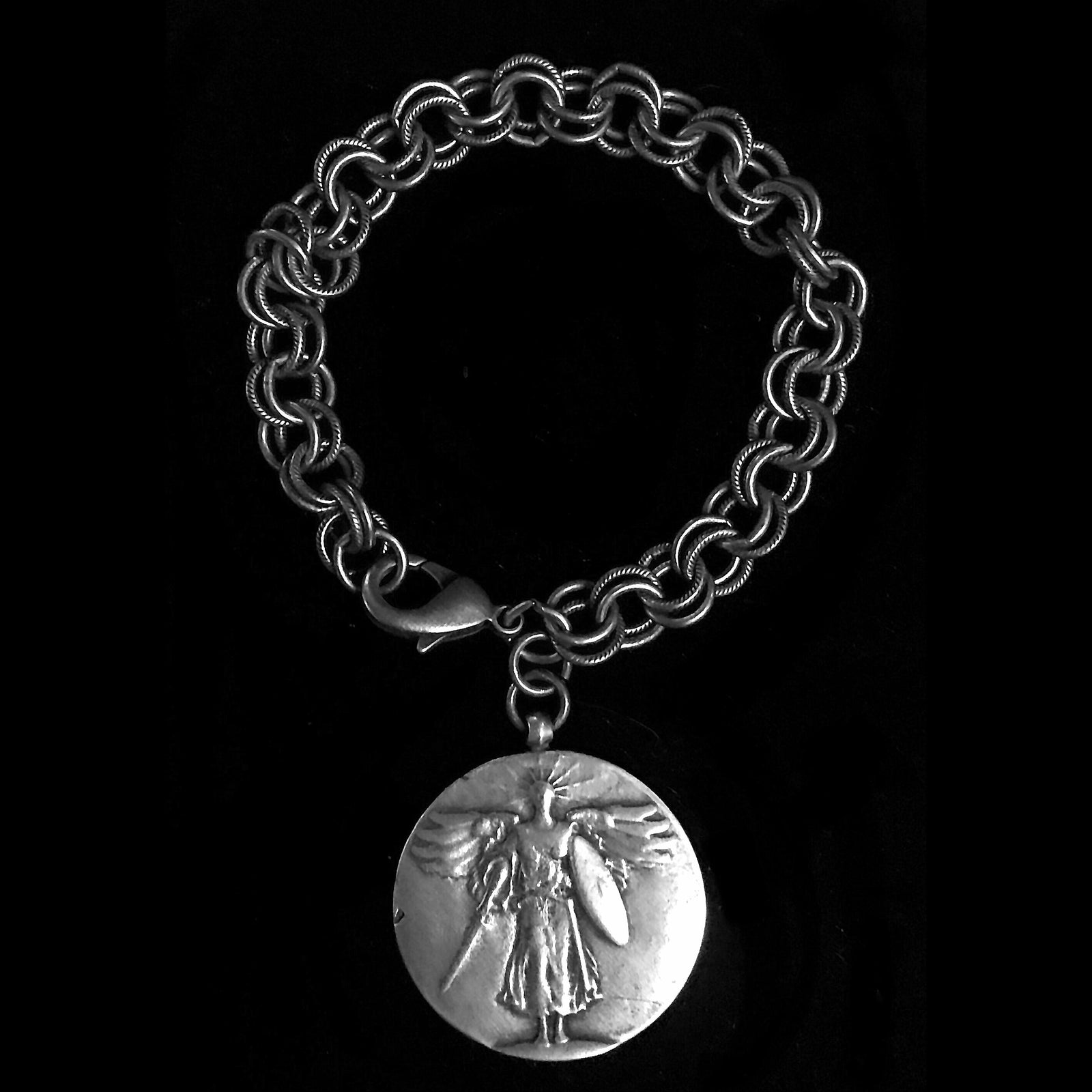 Saint Michael Victory Cable Link Bracelet by Whispering Goddess - Silver
