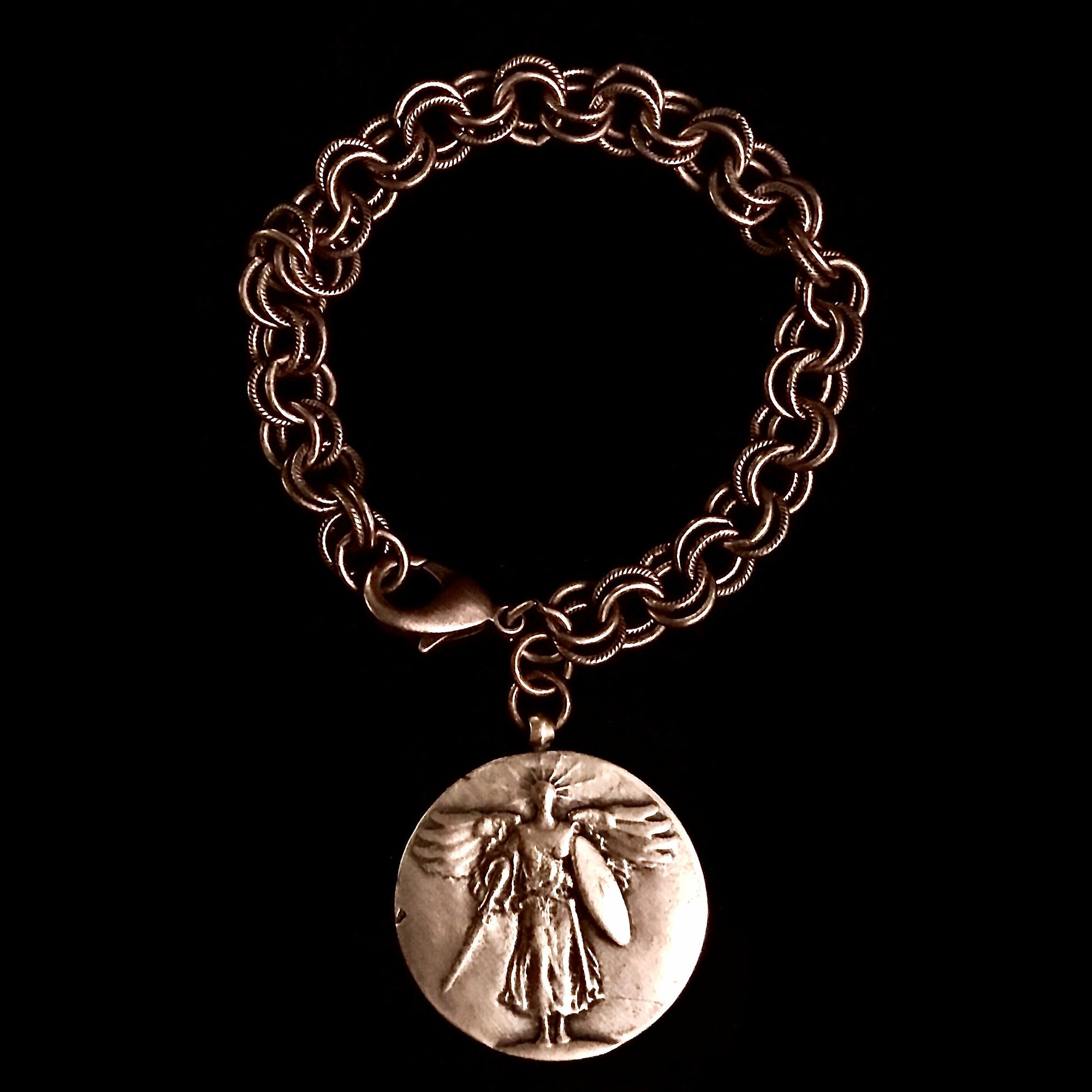 Saint Michael Victory Cable Link Bracelet by Whispering Goddess - Bronze