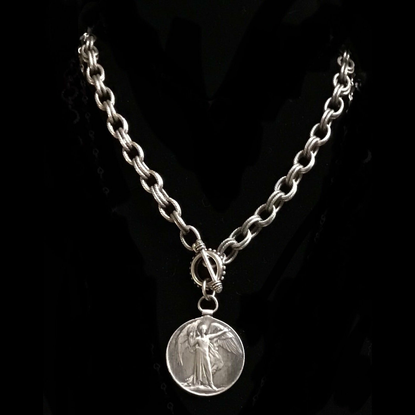Saint Michael the Archangel Double Cable Chain Necklace - Silver