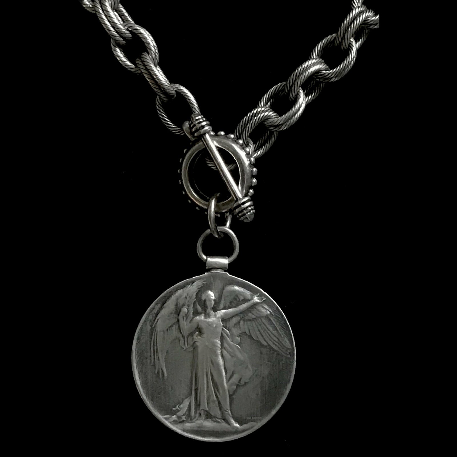 Saint Michael the Archangel Double Cable Chain Necklace - Silver