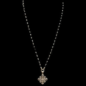 Pilgrim's Cross with Fleur de Lis in Hematite & Silver  by Whispering Goddess