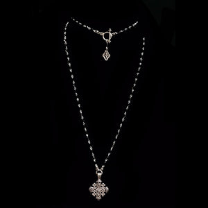 Pilgrim's Cross with Fleur de Lis in Hematite & Silver  by Whispering Goddess