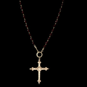 la Sainte-Marie Sacred Heart Cross Necklace in Garnet & Gold