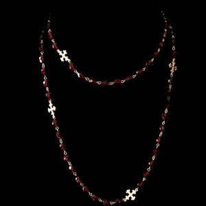 Fleur de Lis Cross Wrap Garnet & Gold Necklace / Bracelet  by Whispering Goddess