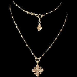 Pilgrim's Cross with Fleur de Lis in Golden Bead Chain by Whispering Goddess