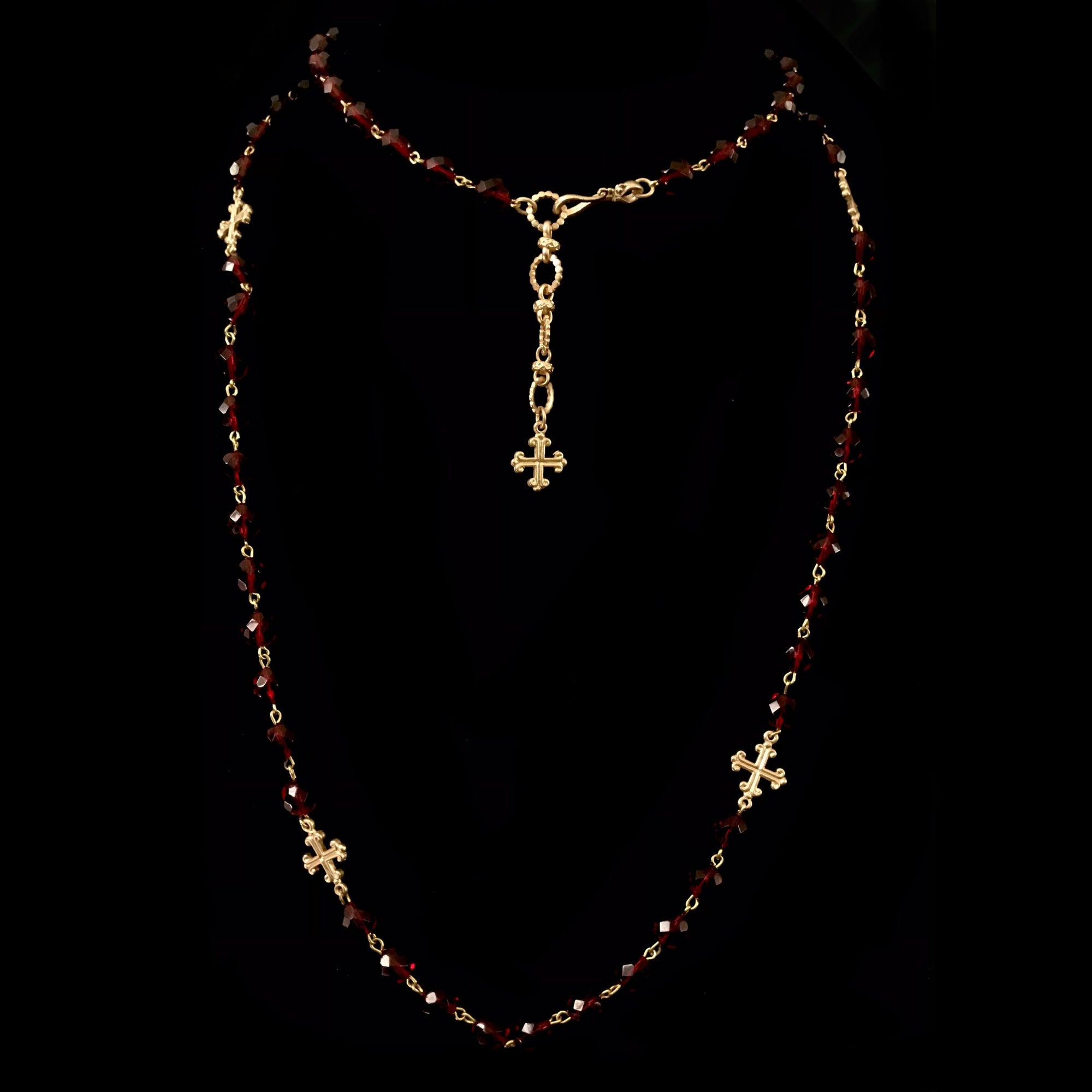 Fleur de Lis Cross Wrap Garnet & Gold Necklace / Bracelet  by Whispering Goddess