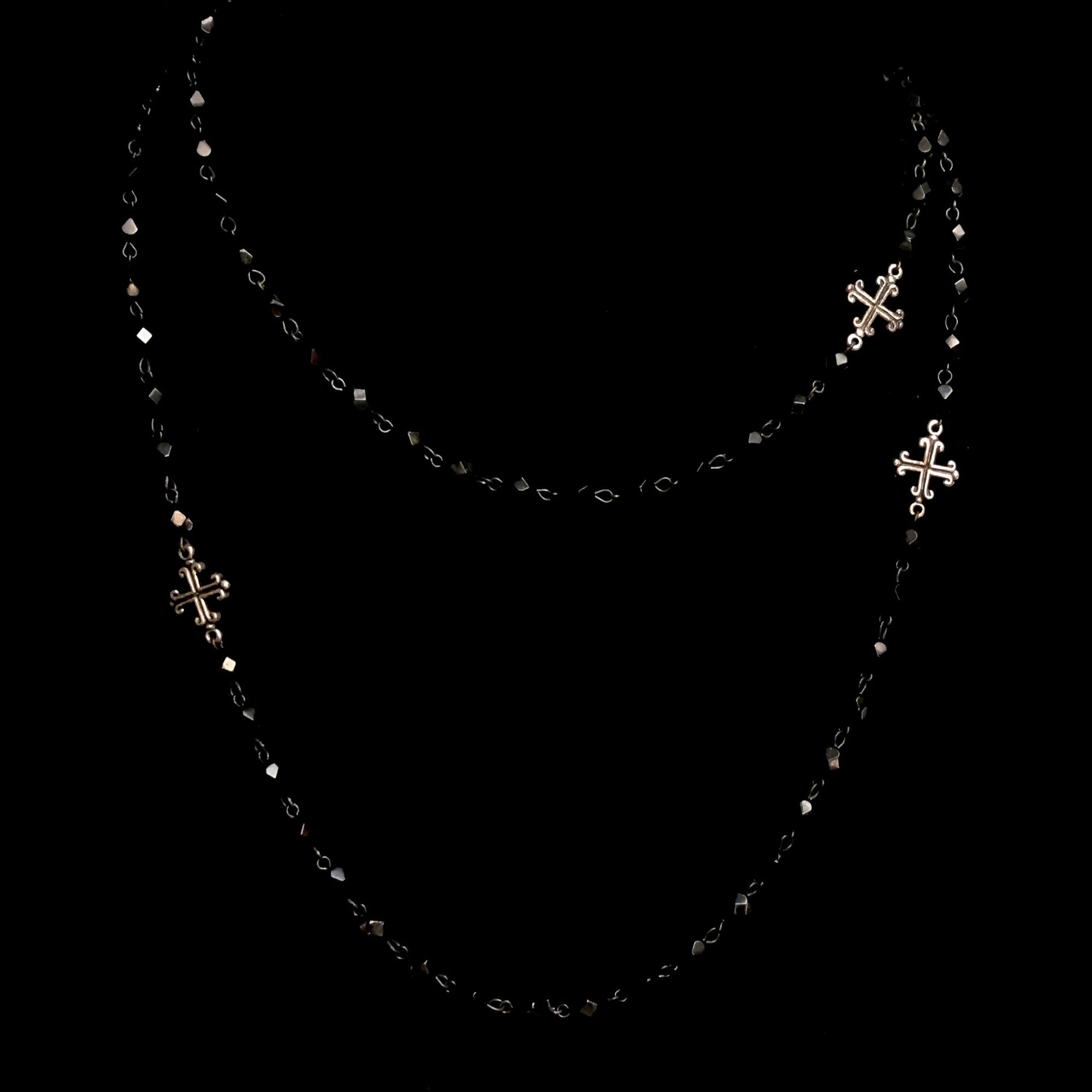 Fleur de Lis Cross Wrap Black Jet & Silver Necklace / Bracelet
