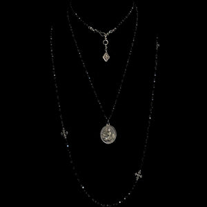 Fleur de Lis Cross Wrap Black Jet & Silver Necklace / Bracelet