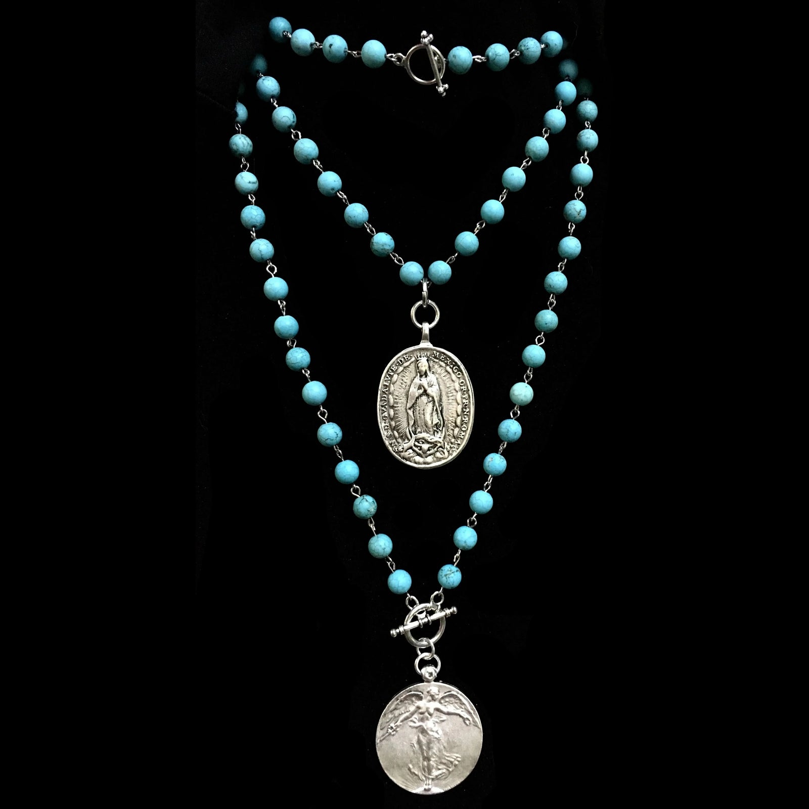 Taking Flight  Peace Angel with Toggle Front Turquoise & Silver Necklace by Whispering Goddess