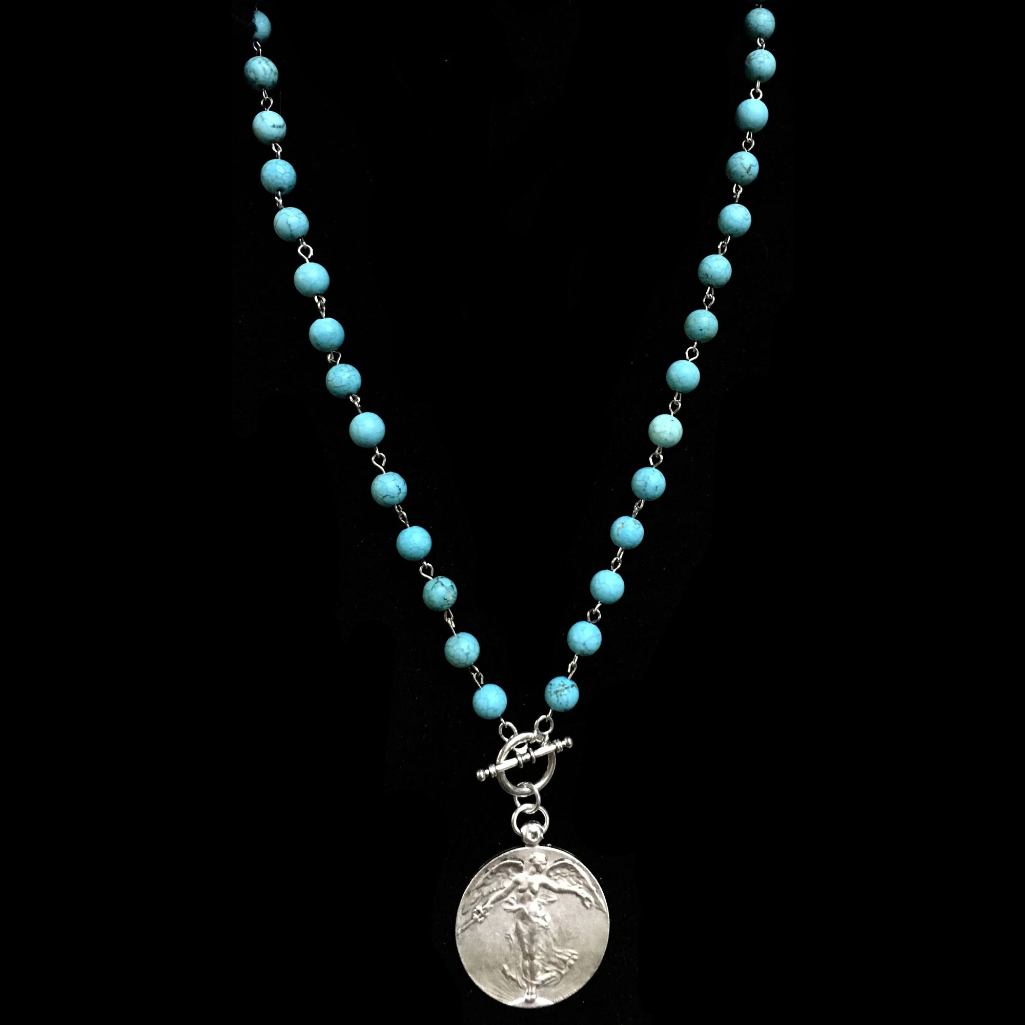 Taking Flight  Peace Angel with Toggle Front Turquoise & Silver Necklace by Whispering Goddess
