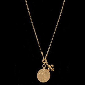Wisdom Chain Peace Angel with Fleur de Lis Chain Necklace  Gold