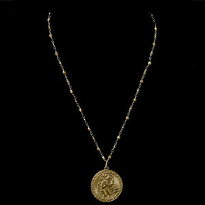Saint Christopher Gold Bead Chain with Fleur de Lis Necklace - Gold