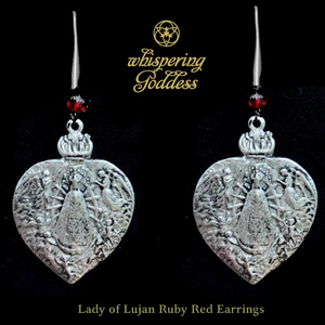 Ruby Red Our Lady of Lujan Ritual Earrings  by Whispering Goddess - Silver