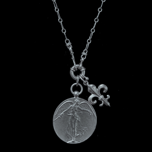Wisdom Chain Peace Angel with Fleur de Lis Chain Necklace  in Silver
