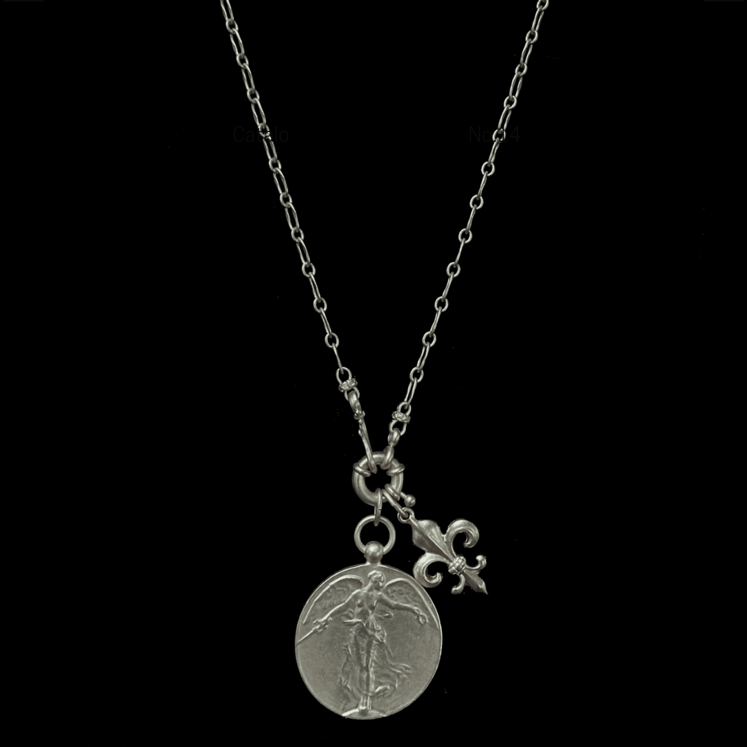 Wisdom Chain Peace Angel with Fleur de Lis Chain Necklace  Silver