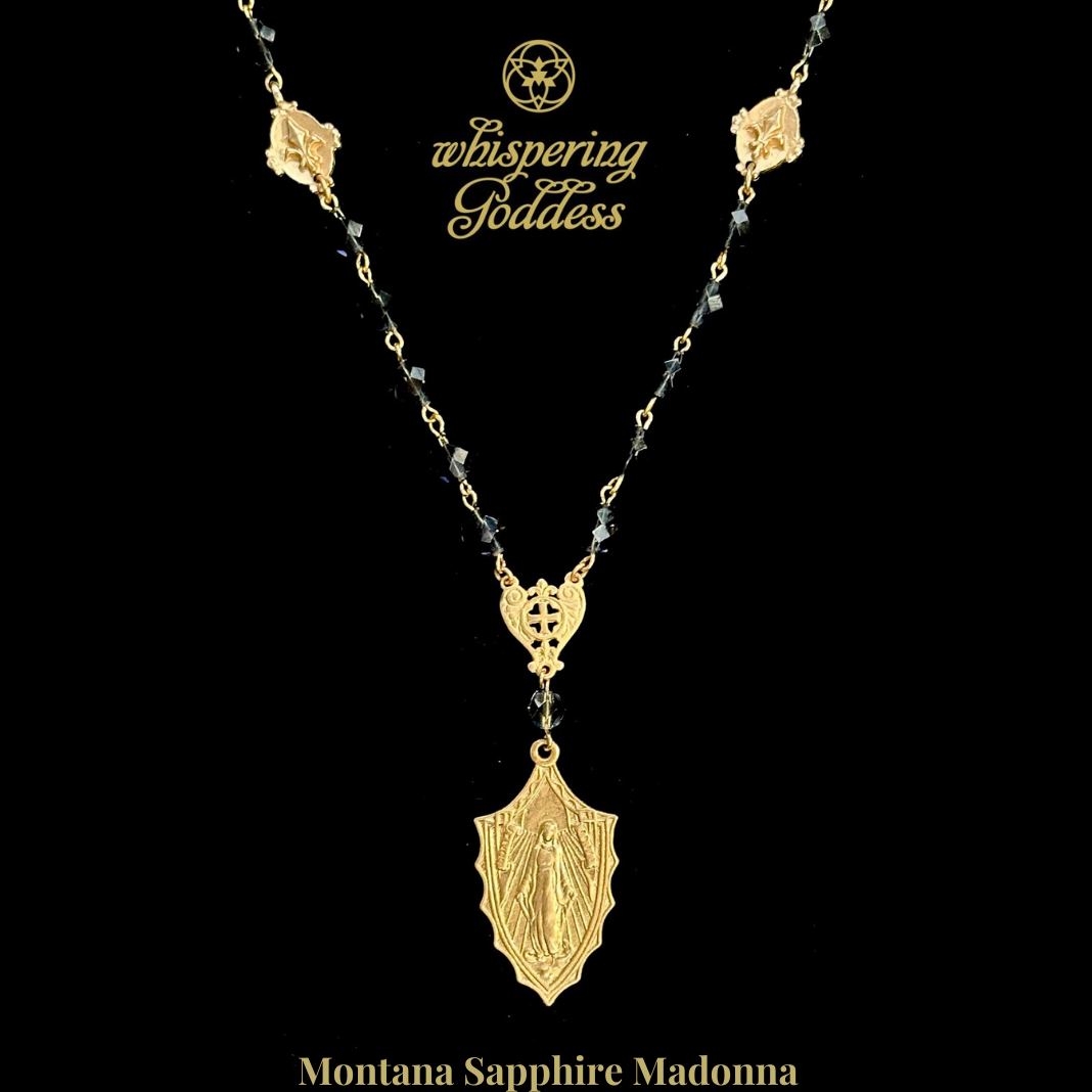 Montana Sapphire Madonna with Fleur de Lis in Gold